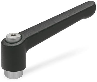 Ganter Normelemente GN 300.1-92-M12-SW 1-92-M12-SW-Verstellbare Klemmhebel mit Edelstahl-Gewindebuchse, schwarz, strukturmatt, Grifflänge: 92mm Gewinde: M12