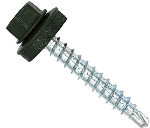 Color-Head Trapezblechschrauben 100 Stück, Farbe Chromoxidgrün RAL6020, 4,8x35mm, Bohrschrauben, Blechschrauben mit EPDM-Unterlegscheibe, Dachschrauben verzinkt für Trapezblech & Blechdach