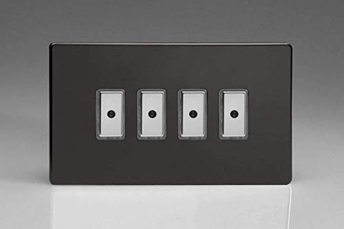 Varilight Eclique 2 4-Gang 1-Way Remote/Tactile Touch Control Master LED Dimmer Light Switch 4 x 0-100W (Max 10 LEDs) Premium Black JDLE104S