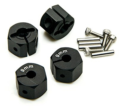 ZuoLan 1 Set Aluminum 12mm Rad-Hex Felge Hex Hub Mutternkappen Pin Set Fuer 1/10th RC Modell Auto (Schwarz, 9MM)