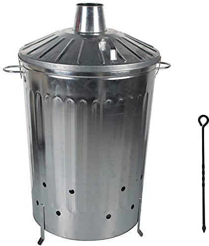 CrazyGadget® Small Medium Large Extra Large Galvanised Metal Incinerator Fire Burning Bin with Lid + Ash Poker (125L)