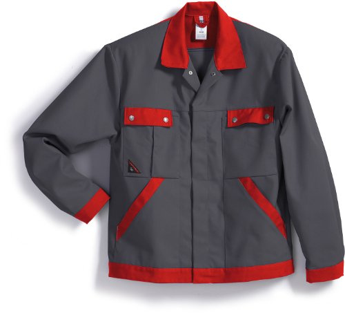 BP 1454-720-53-44/46 Arbeitsjacke, Verdecktes Druckknopfband und Taschen, 305,00 g/m² Verstärkte Baumwolle, dunkelgrau/rot, 44/46