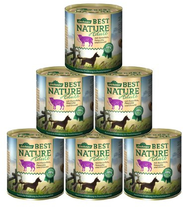 Dehner Best Nature Hundefutter, Nassfutter getreidefrei, für ausgewachsene Hunde, Lamm / Kartoffeln / Petersilie, 6 x 800 g Dose (4.8 kg)