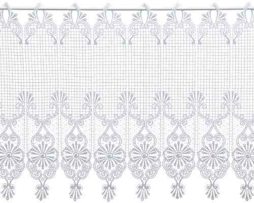 Plauener Spitze by Modespitze, Store Bistro Gardine Scheibengardine mit Stangendurchzug, hochwertige Stickerei, Höhe 45 cm, Breite 144 cm, Weiß