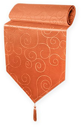Haus und Deko Tischläufer Damast 30x100 cm Terracotta Ornamente Circle, dekorative Tischdecke, Tischband mit Quaste, Moderne Mitteldecke für Wohnzimmer Esszimmer, Gastronomie Tischdecken