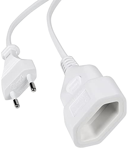 HEITECH Euro Verlängerungskabel 5 Meter Kabel - Stromkabel Verlängerung mit Kindersicherung für den Innenbereich IP20, 250V - 5m Kunststoff Kabelverlängerung weiß