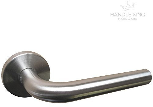 Brushed Stainless Steel Door Handles with Straight Lever on Round Rose H730010S