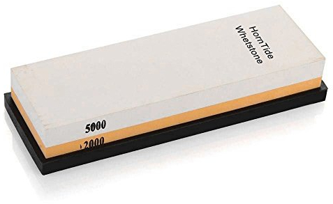 HornTide 2000/5000 Grit Combination Whetstone Two-Sided Knife Sharpener 7-Inch Sharpening Stone Plastic Stand Included