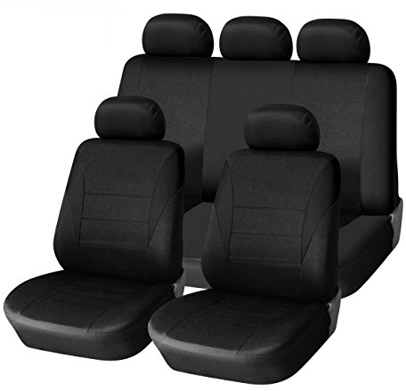 9 Teile schwarze Voll-Autositzbezüge Universal Set Stoffschutz für Auto Van Taxi Ford Fiesta Focus Mondeo Connect Opel Corsa Astra Vectra Peugeot 207 307 308 407 406 VW Jetta Golf MK 3/4/5/6 Touran Caddy Maxi Life Renault Clio Megane Laguna Toyota Avensis Auris Corola Citroen C3 C4 C5 Berlingo ZX XM Skoda Fabia Octavia Superb Yeti