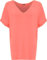 WearAll Women's New Plus Size Womens Short Turn Up Sleeve Baggy Plain Top Ladies V-Neck T-Shirt - Coral - 20-22