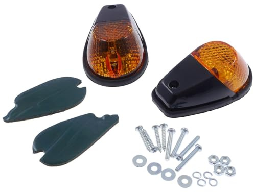 Verkleidungsblinker schwarz, Glas gelb, Paar | Tropfenförmige Blinkleuchte aus Kunststoff, Maße 92 × 55 × 33 mm, BAY9S; kompatibel mit Motorrädern, Rollern, Mopeds, Trikes
