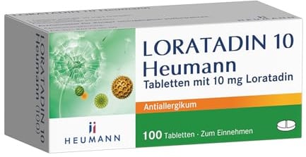 LORATADIN 10 Heumann, Antiallergikum bei Heuschnupfen, 100 Tabletten | Bei allergischem Schnupfen (Heuschnupfen) und chronischer Nesselsucht, lindert Symptome wie Nasen-, Augenjucken und Rötungen