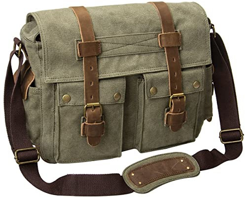 Peacechaos Men's Canvas Leather DSLR SLR Vintage Camera Messenger Bag