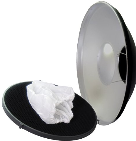 DynaSun S40-MULT Beauty Dish Lichtformer 40cm Silber/Weiss Innenreflektor mit Wabe und Diffusor für Blitzgeräte Flash mit Multiblitz Big Anschluss