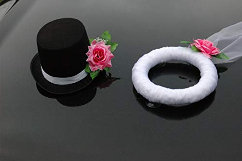 Schleier UND Hut Autoschmuck Rose Car Dekoration Hochzeit Wedding ®Auto-schmuck (Rosa)