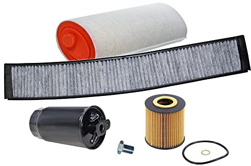 BESTPRICE Inspektionspaket Filterset mit 1x Luftfilter, 1x Innenraumfilter, 1x Ölfilter, 1x Kraftstofffilter, 1x Ölablassschraube, Kompatibel mit BMW 3er (E46), 3er Touring (E46)