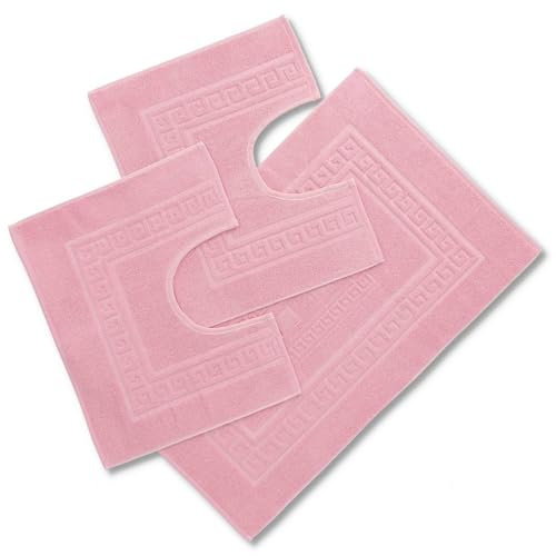 CASA TESSILE Torino Set 3 tappeti Bagno in Spugna, 1 cm 60X90 + 2 Girowater cm 60x45 - Rosa