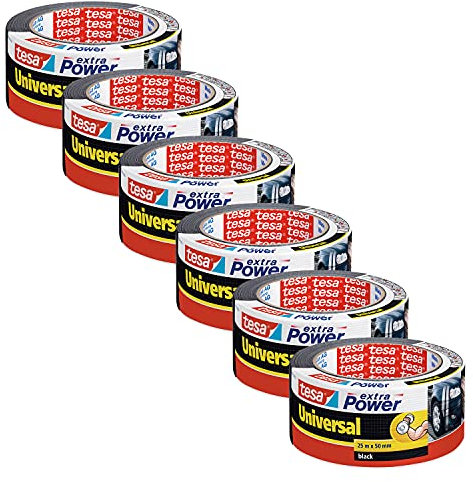 tesa Extra Power Klebeband, 50 mm x 25 m, Schwarz, 6 Stück