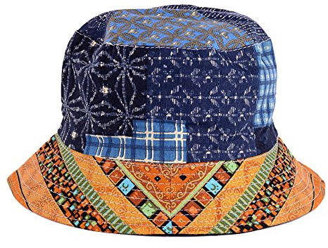 Be Your Own Style BYOS Sonnenhut, wendbar, schwarz, Bedruckt, viele Muster, Hippyie Patch Multi Gold, Einheitsgröße