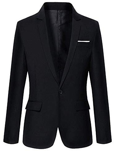 Benibos Mens Slim Fit Casual One Button Blazer Jacket (XL, 302 Black)
