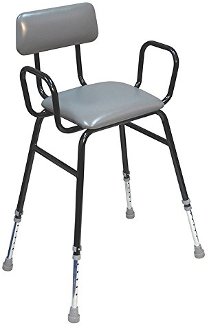 Aidapt Height Adjustable Perching Stool With Padded Seat and Safety Arms and Padded Back For Elderly for Users with Limited Mobility