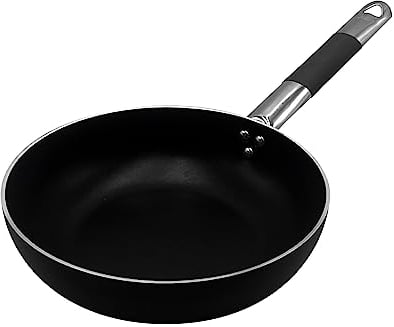 Pentole Agnelli Al Black 3 mm Padella Svasata alta Saltare con Manico Cool, Nero, 40 cm