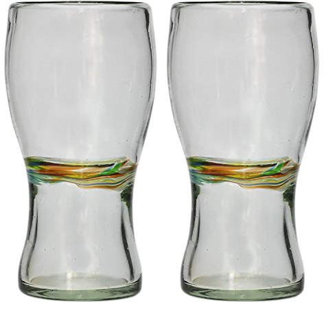 Tumia LAC Pint Shaped Glass (450 ml), Multi-Stripe Set of 2, Hand Blown from Recycled Glass - fair Trade and Handmade in Mexico