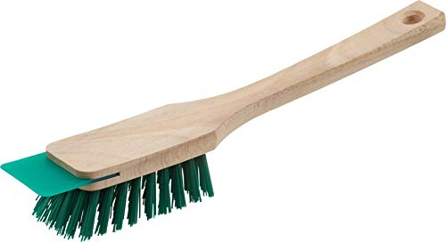 Meister 4360350 Spazzola per tosaerba con raschietto per tosaerba a spinta e a cavalco, setole in plastica robuste e manico lungo in legno, spazzola per attrezzi da giardino/spazzola a mano per la