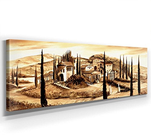 Mia Morro - Castello Toskana - WANDBILD ITALIEN DEKO - KUNST - XXL 150 x 50cm, Leinwand auf Echholzrahmen aufgespannt, UV-stabil und wasserfest, XXL Deko Bild abstrakt FineArtPrint Wandbild