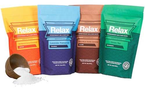 Relax Spa y baño Escape aromaterapia sales de baño – Pack de 4, 22 oz- todos naturales del mar muerto sales – aroma terapia para bañera de hidromasaje, Spa y Whirlpool 22 onzas