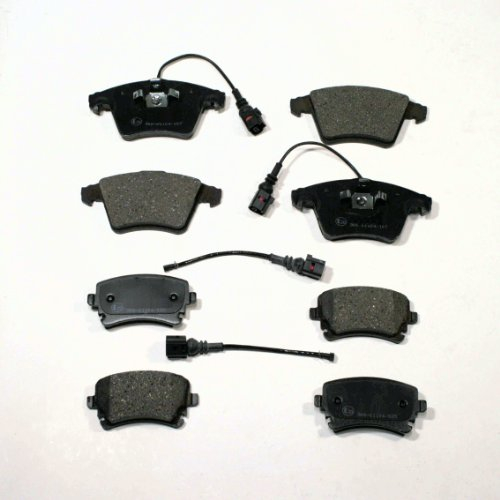 Autoparts-Online Bremsbeläge VW T5 TRANSPORTER / MULTIVAN / BUS / PRITSCHE - Vorn + Hinten (4 Stück pro Achse, inkl. 2 Bremsverschleißwarnkabel, ECE R90 geprüft)