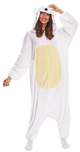 Fiestas GUiRCA Eisbär Onesie Erwachsene – Eisbär Kostüm Herren u Damen - Größe L 42 – 44 - Polarbär Kostüm Erwachsene Karneval, Fasching Kostüm Damen Lustig, Lustige Kostüme Männer Eisbär Pyjama
