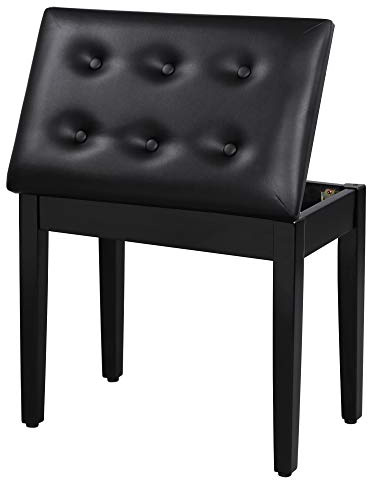 SONGMICS Piano Bench with Padded Cushion and Storage Compartment for Music Books, Vanity Stool, Tufted Wooden Piano Seat, 13.8 x 22 x 19.5 Inches, Black ULPB55H