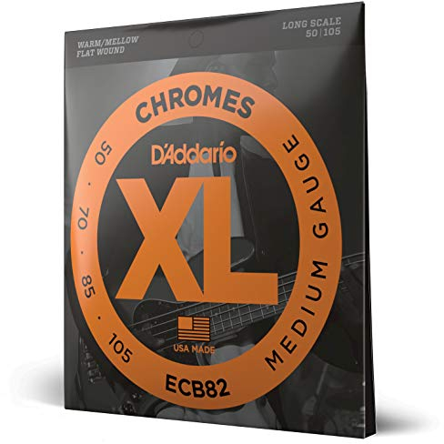 Cuerdas D'Addario para guitarra baja, XL Chromes Flat Wound, ECB82, calibre medio 50-105, escala larga, juego de 4 cuerdas, paquete de 1