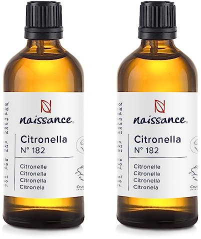 Naissance Olio essenziale di Citronella - 200ml(2x100ml) (n°182) - 100% Puro, Cruelty Free, Naturale e Non Diluito. Uso in Aromaterapia, Miscela di Massaggi e Diffusori. Aroma Calmante e Rinfrescante