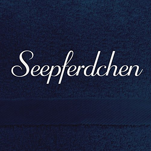 digital print Badehandtuch mit Namen Seepferdchen Bestickt, 70x140 cm, dunkelblau, extra Flauschige 550 g/qm Baumwolle (100%), Handtuch mit Namen besticken, Badetuch mit Bestickung