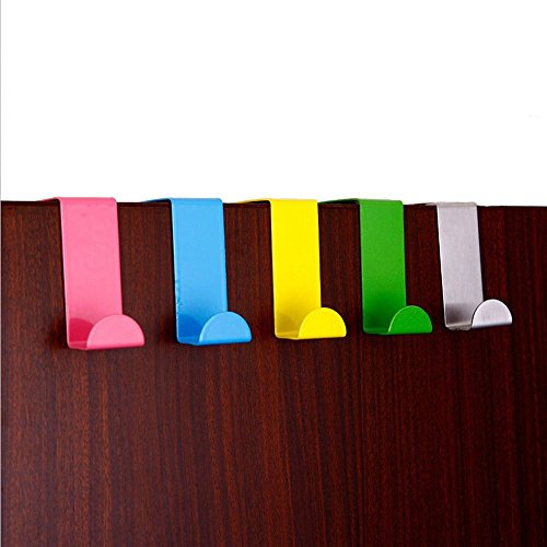 GerTong Door Hooks, Stainless Steel Bathroom Kitchen Cabinet Reversible Over Door Hook Clothes Towels Swim Shirts Bag Hanger Holder,4 Pieces or 2 Pair Randomly Color Sent