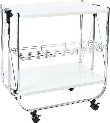 Iris Ohyama, Servicio de cocina, almacenamiento, 2 estantes, 1 cesta de almacenamiento, con ruedas, cocina, sala de estar - Kitchen Wagon CW-005 - Blanco