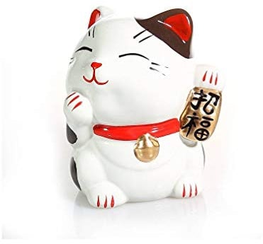 Lachineuse Gato Japonés Portaobjetos Bonheur Maneki Neko – Hucha de Cerámica, Amuleto de la Suerte, Decoración Cultural