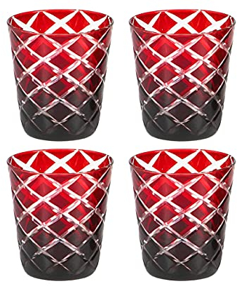 EDZARD 4er Set Kristallglas Dio rot (140 ml) handgeschliffen - Kristallgläser Set - Wassergläser, Whiskeygläser, Eiskaffee Gläser - Trinkgläser Set, Gläserset für Gin, Whisky, Wasser - Teelichtglas