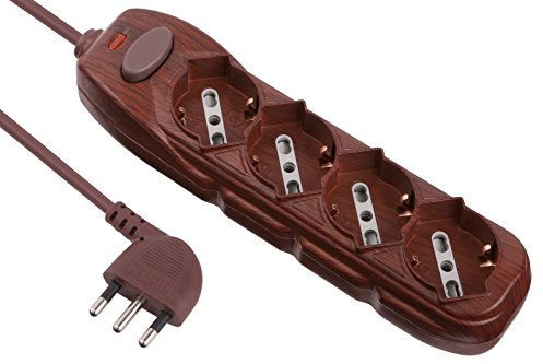 Electraline 62077 Multiprise 4 Places polyvalenti-Câble 1,2 m Marron-Bois Foncé
