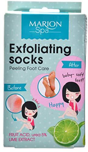 Marion Spa Exfoliating Foot Treatment Socks With Active Liquid 5% Urea, AHA Soft Smooth Foot