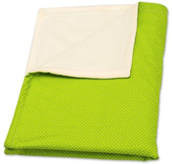 KraftKids Babydecke in weiße Punkte auf Grün, Kuscheldecke 70 cm x 100 cm, Fleecedecke mit Liebe handgefertigt in der EU