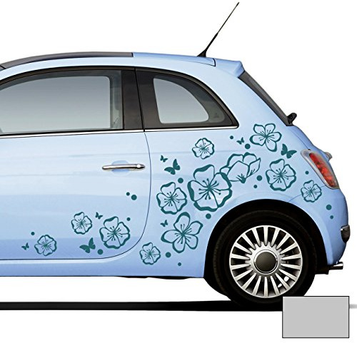 ilka parey wandtattoo-welt® Autotattoo Heckscheibenaufkleber Autoaufkleber Autosticker Outdooraufkleber Outdoorsticker Blumen Hibiskus Hawaiiblumen M1931 ausgewählte Farbe: *Mittelgrau*