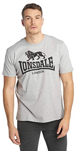 Lonsdale London Logo Hombre Camiseta Gris M 95% algodón, 5% Viscosa Regular