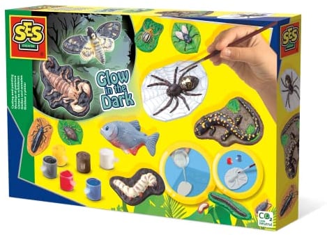 SES- Set de moldear y Pintar Animales terroríficos Que Brillan en la Oscuridad para niños, Multicolor, Mittel (01153)