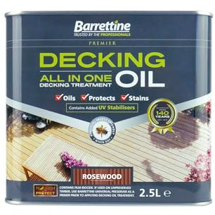 Barrettine Decking Oil (Rosewood, 2.5L) - UV & Fade Resistant All-in-One Outdoor Decking Treatment, Water Repellent Deck Oil for Exterior Timber & Structures