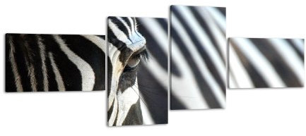 wandmotiv24 Leinwandbild Zebra LW54 Wandbild, Bild auf Leinwand, 4 Teile, 200x90cm, Kunstdruck Canvas, XXL Bilder, Keilrahmenbild, fertig aufgespannt, Bild, Holzrahmen, Afrika, schwarz, weiß,