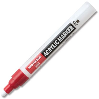 Amsterdam Acrylic Marker - 4 mm Titanium Weiß 105 - Deckend, lichtecht ++ Farbe, Acrylmalerei Skizzieren, Wasserfest, Geruchsneutral, Vielseitige Feder