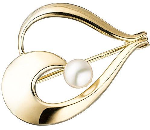 Jobo Damen Brosche 585 Gold Gelbgold 1 Süßwasser Perle Perlenbrosche Goldbrosche